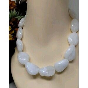 Vtg White 18" Necklace Adjustable Cottage Core Chunky Stack Retro Fairy Choker